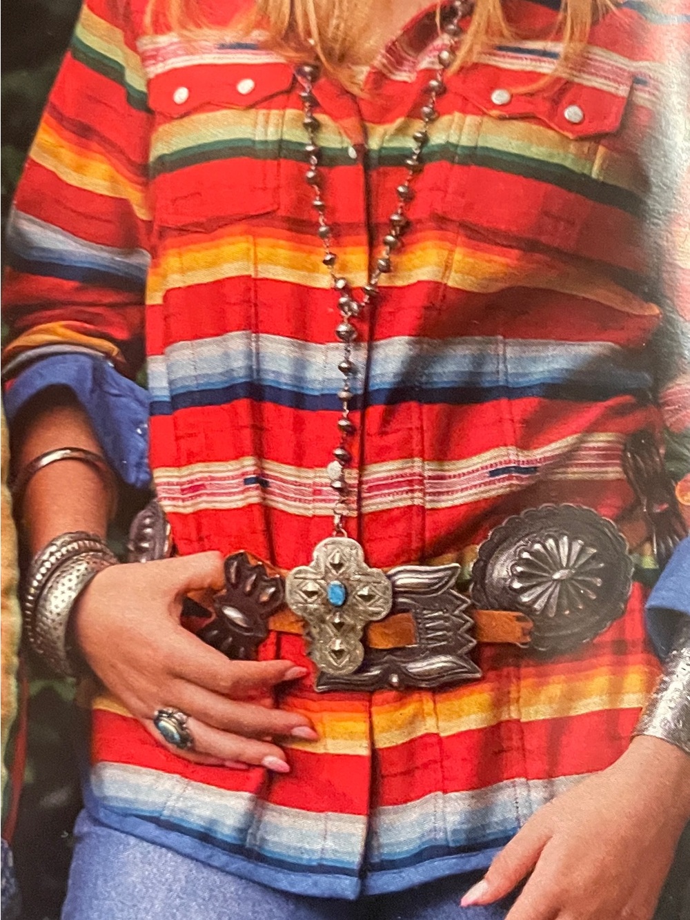 Bright Red Mexican-Style Striped Button Shirt